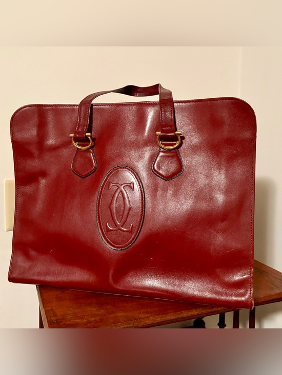 Cartier Handbags - Vintage 1970s Les Must de Cartier Bordeaux Leather Tote Bag Double C Paris